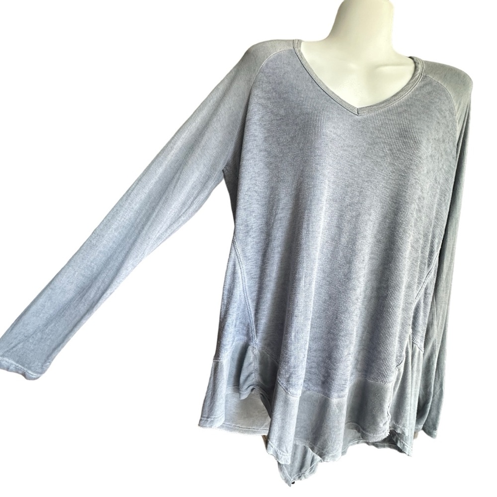 Tina + Jo Asymmetrical Long Sleeve Thin & Flouncy Top Slate Gray -Blue L